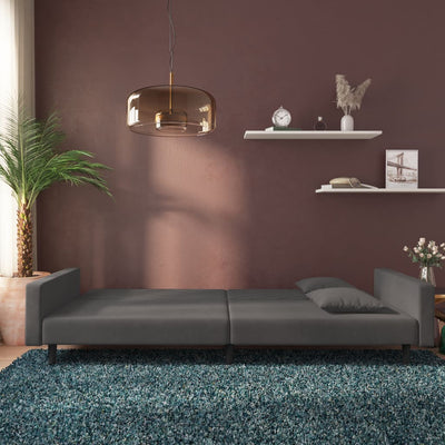 2-Seater Sofa Bed with Two Pillows Dark Grey Velvet Payday Deals