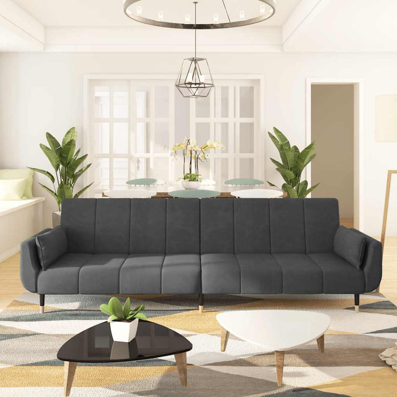 2-Seater Sofa Bed with Two Pillows Dark Grey Velvet Payday Deals