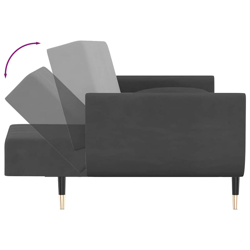 2-Seater Sofa Bed with Two Pillows Dark Grey Velvet Payday Deals