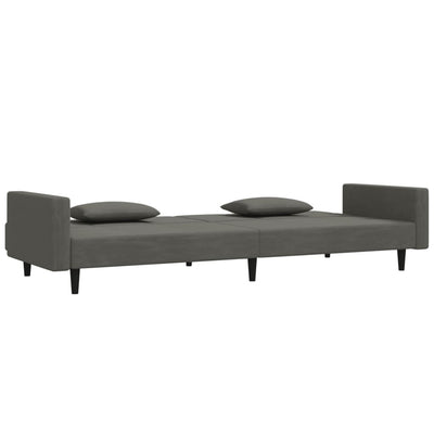 2-Seater Sofa Bed with Two Pillows Dark Grey Velvet Payday Deals