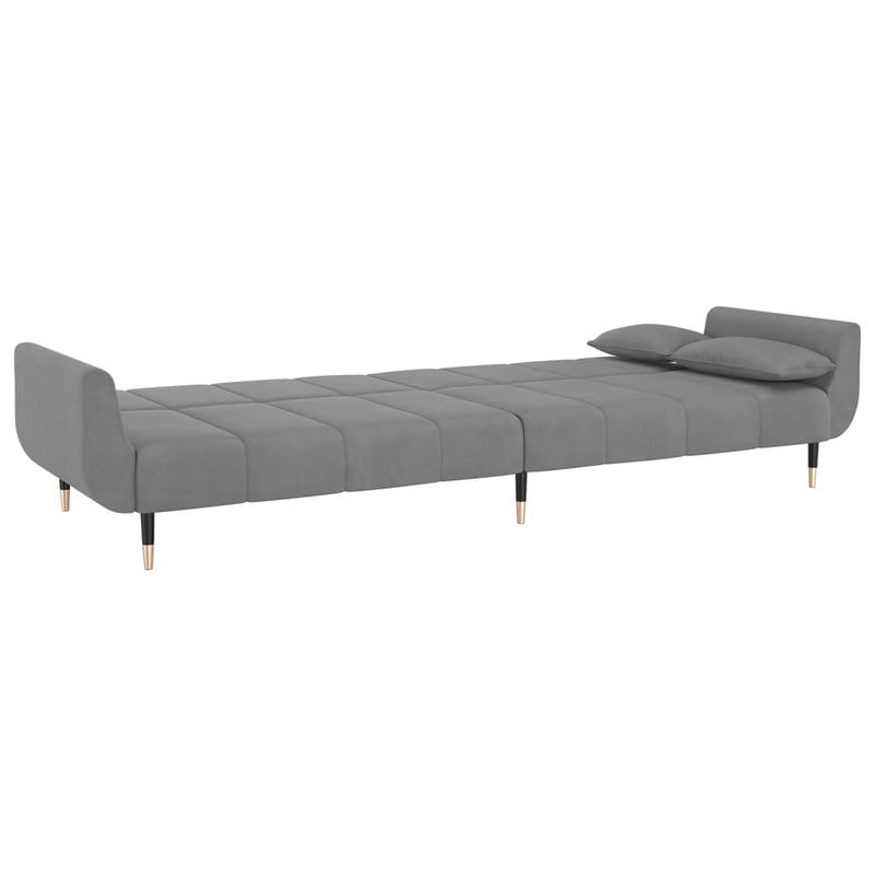 2-Seater Sofa Bed with Two Pillows Light Grey Velvet Payday Deals