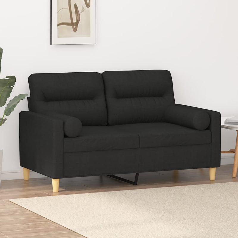 2-Seater Sofa with Throw Pillows Black 120 cm Fabric Payday Deals