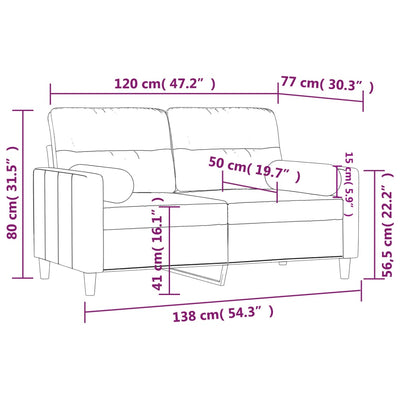 2-Seater Sofa with Throw Pillows Black 120 cm Fabric Payday Deals