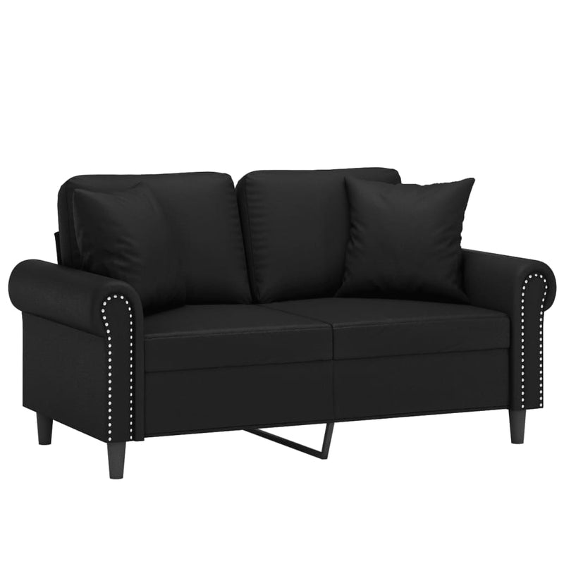 2-Seater Sofa with Throw Pillows Black 120 cm Faux Leather Payday Deals