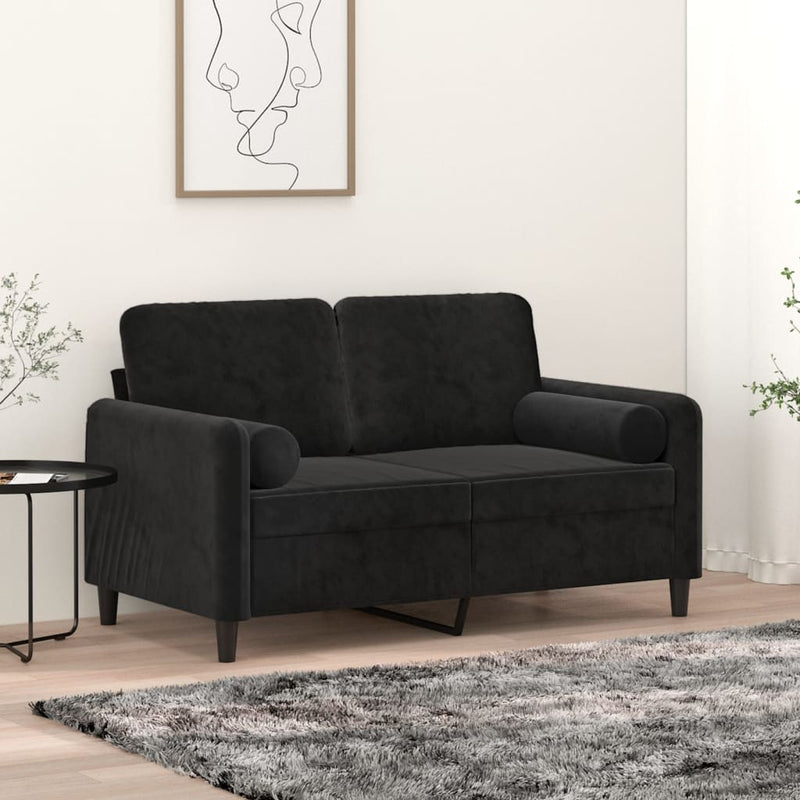 2-Seater Sofa with Throw Pillows Black 120 cm Velvet Payday Deals