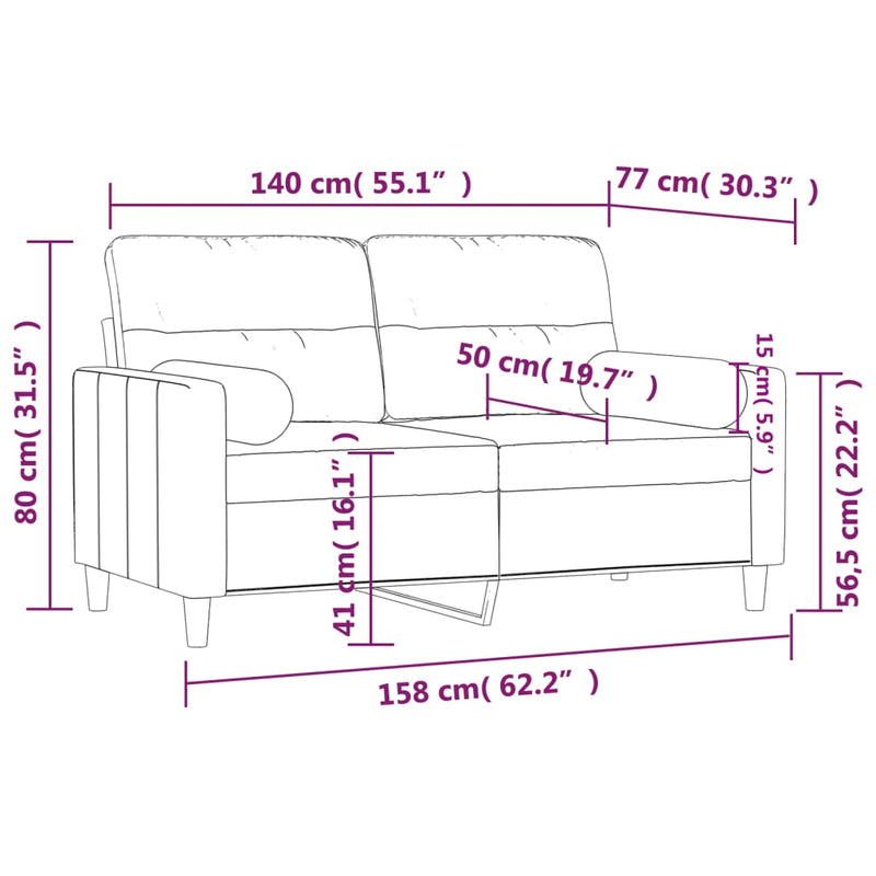 2-Seater Sofa with Throw Pillows Black 140 cm Fabric Payday Deals