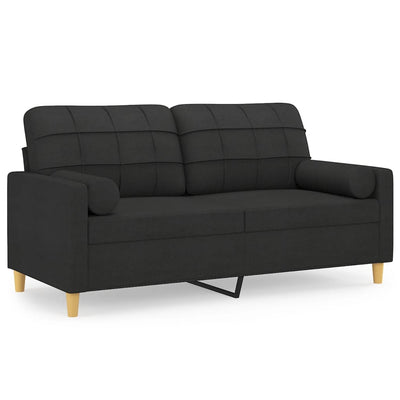 2-Seater Sofa with Throw Pillows Black 140 cm Fabric Payday Deals