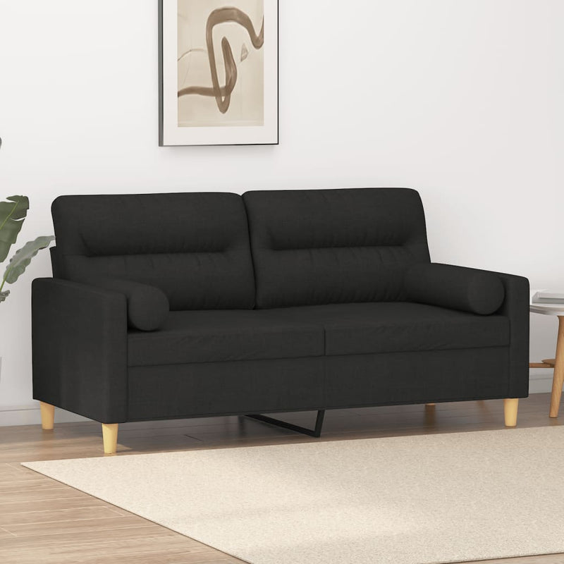 2-Seater Sofa with Throw Pillows Black 140 cm Fabric Payday Deals