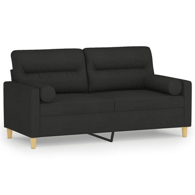 2-Seater Sofa with Throw Pillows Black 140 cm Fabric Payday Deals