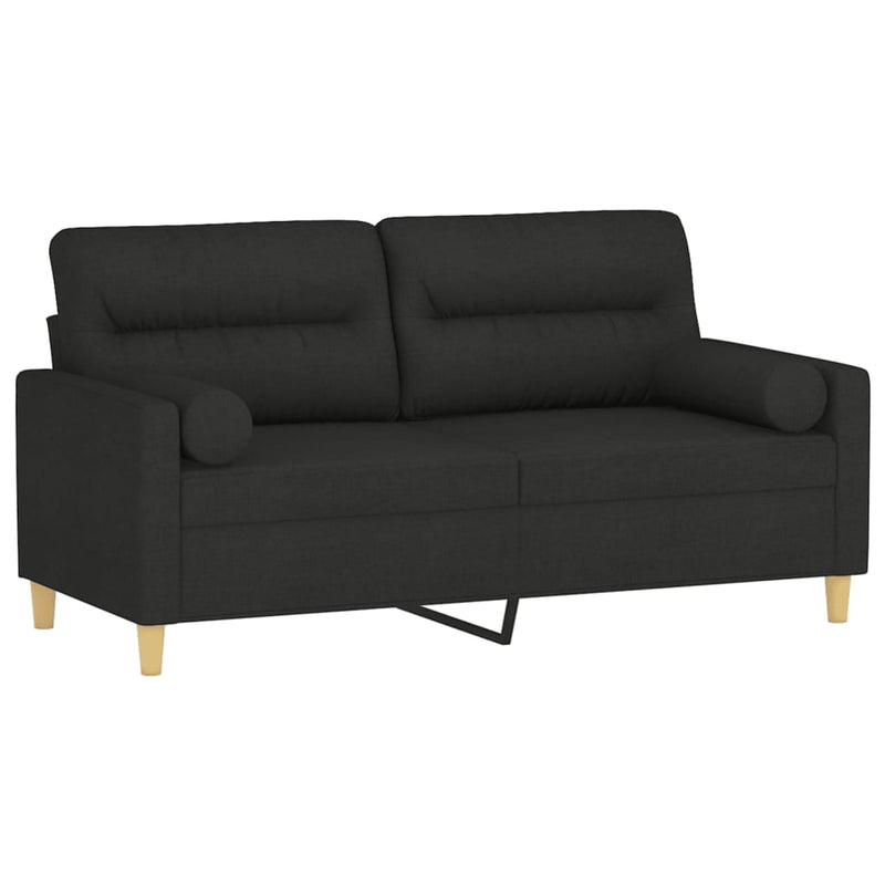 2-Seater Sofa with Throw Pillows Black 140 cm Fabric Payday Deals