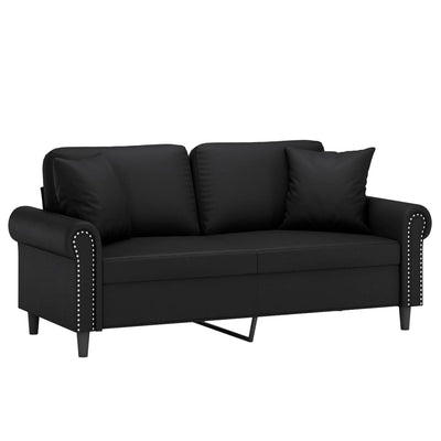 2-Seater Sofa with Throw Pillows Black 140 cm Faux Leather Payday Deals