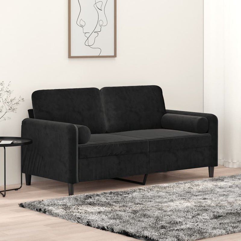 2-Seater Sofa with Throw Pillows Black 140 cm Velvet Payday Deals