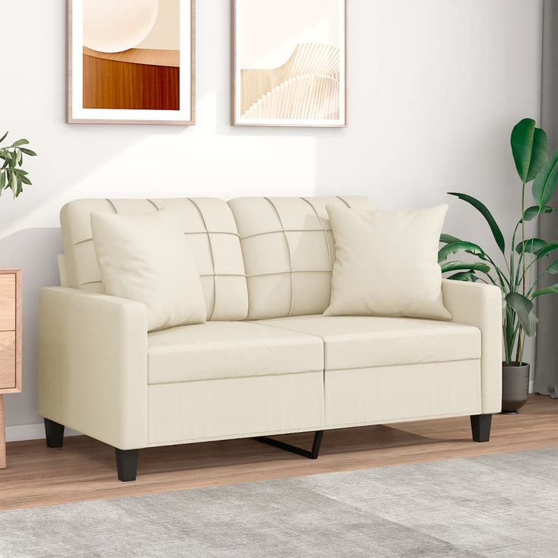 2-Seater Sofa with Throw Pillows Cream 120 cm Faux Leather Payday Deals