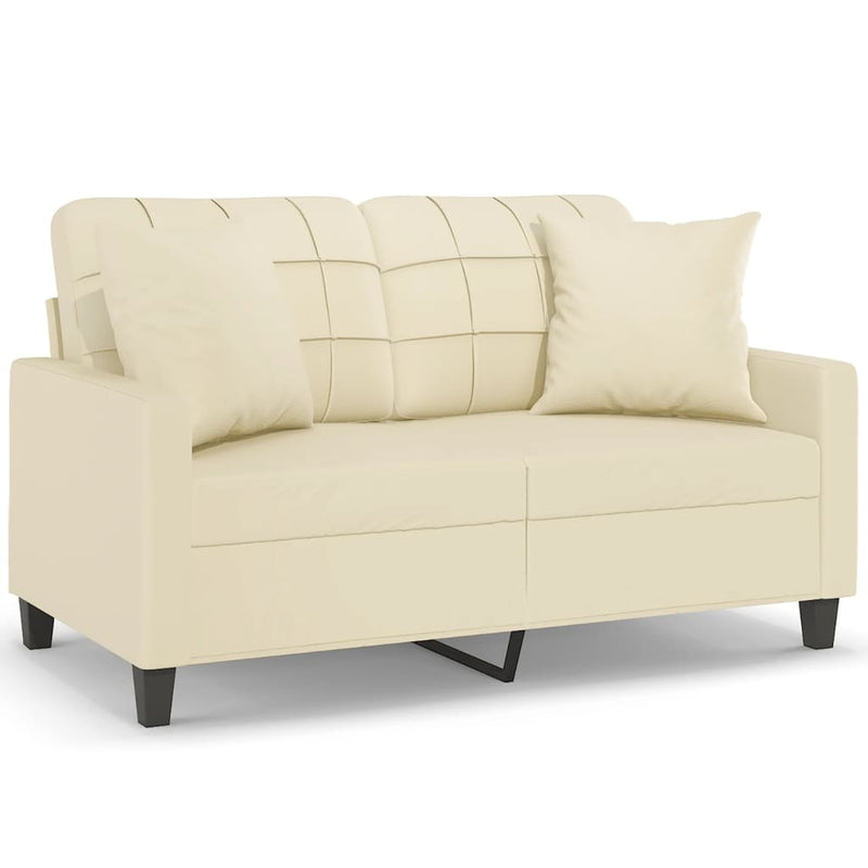 2-Seater Sofa with Throw Pillows Cream 120 cm Faux Leather Payday Deals