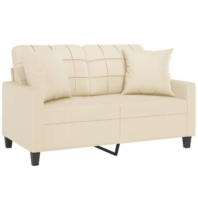 2-Seater Sofa with Throw Pillows Cream 120 cm Faux Leather Payday Deals