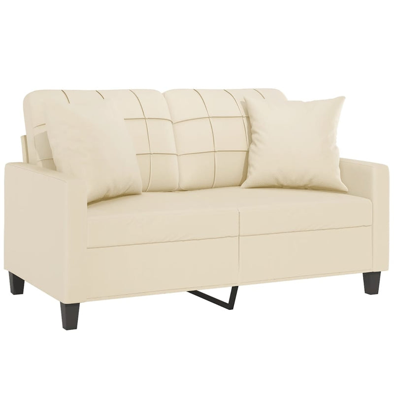 2-Seater Sofa with Throw Pillows Cream 120 cm Faux Leather Payday Deals