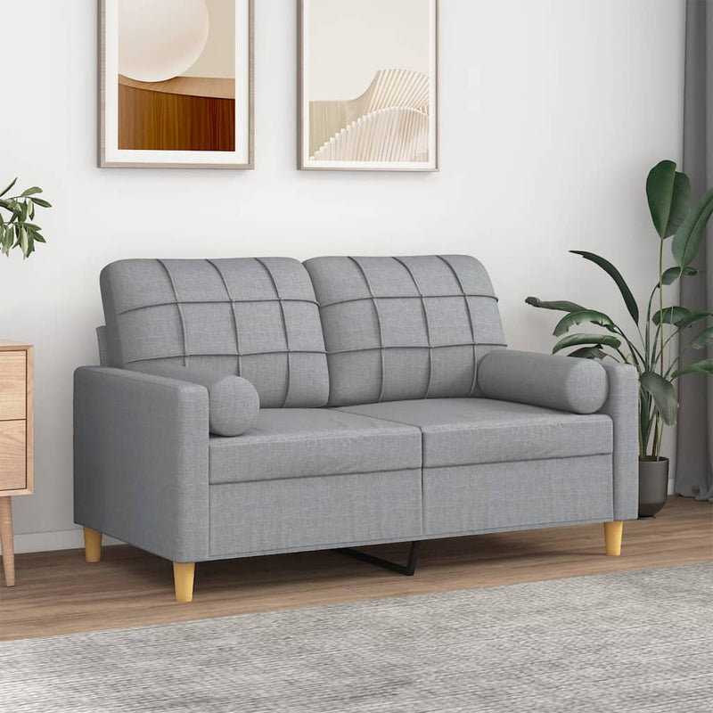 2-Seater Sofa with Throw Pillows Light Grey 120 cm Fabric Payday Deals
