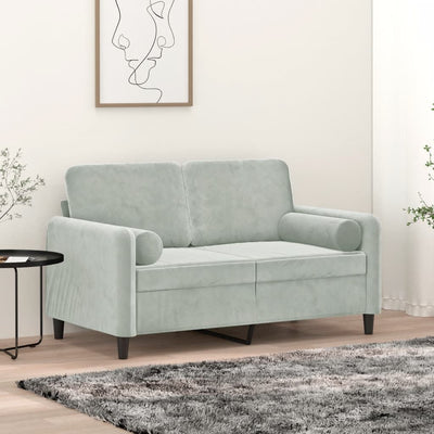 2-Seater Sofa with Throw Pillows Light Grey 120 cm Velvet