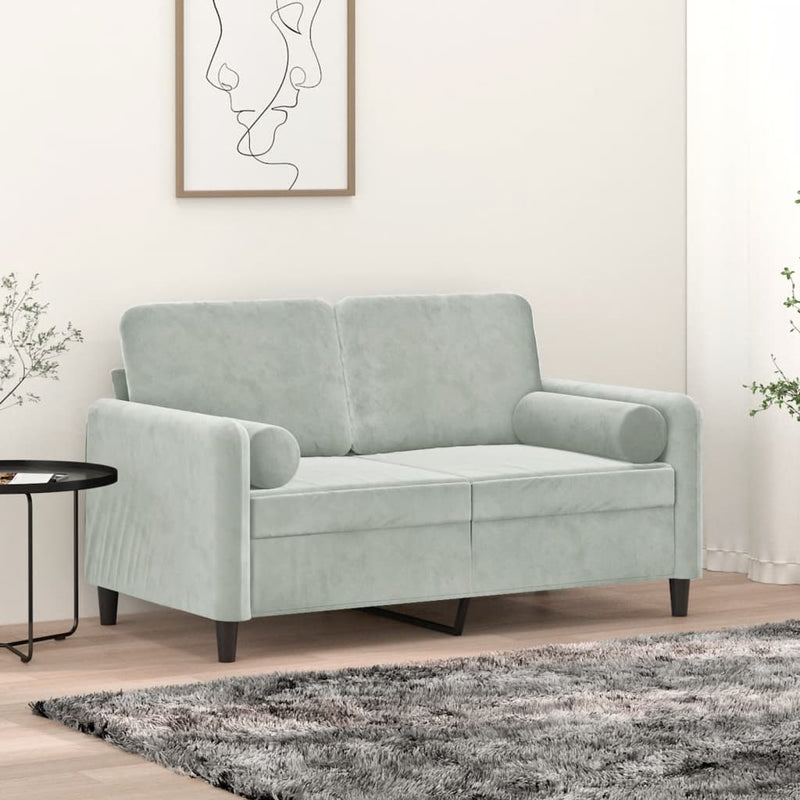 2-Seater Sofa with Throw Pillows Light Grey 120 cm Velvet Payday Deals