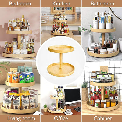 2-Tier Bamboo Lazy Susan Turntable Organizer for Kitchen Counter Cabinet Payday Deals