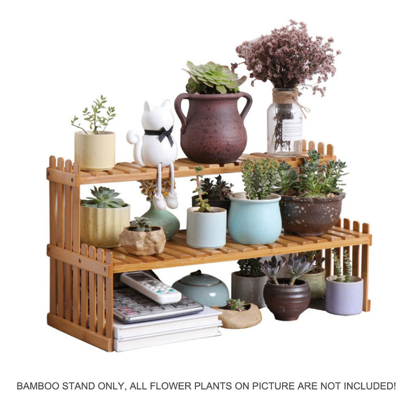 2 Tier Bamboo Plant Stand Shelves Flower Pot Rack Garden Indoor Outdoor Patio Payday Deals