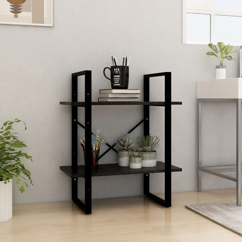 2-Tier Book Cabinet Black 60x30x70 cm Solid Pine Wood Payday Deals