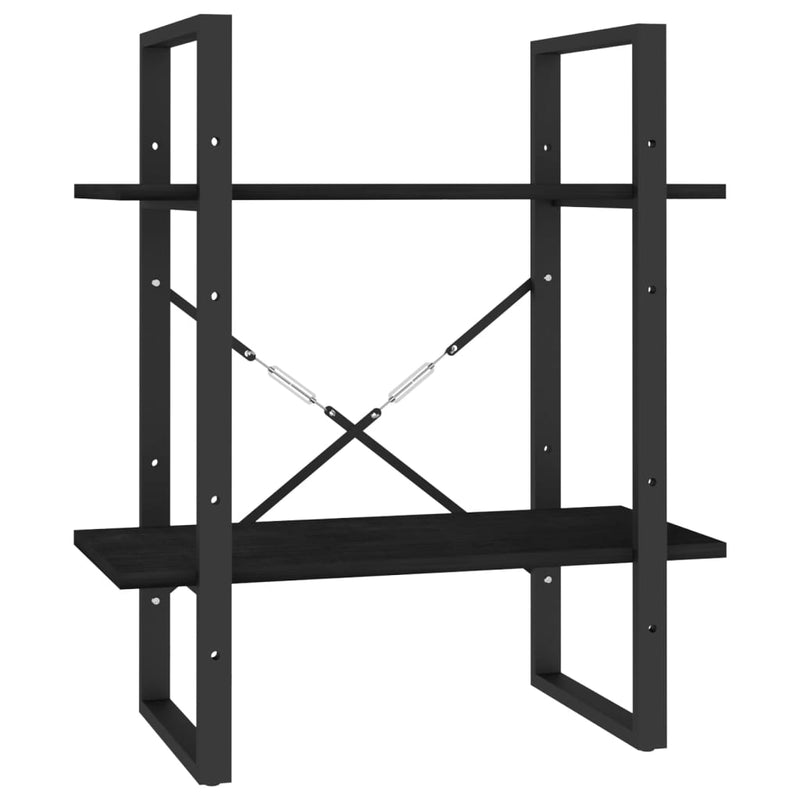 2-Tier Book Cabinet Black 60x30x70 cm Solid Pine Wood Payday Deals