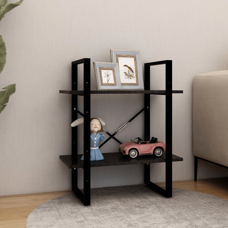 2-Tier Book Cabinet Black 60x30x70 cm Solid Pine Wood Payday Deals