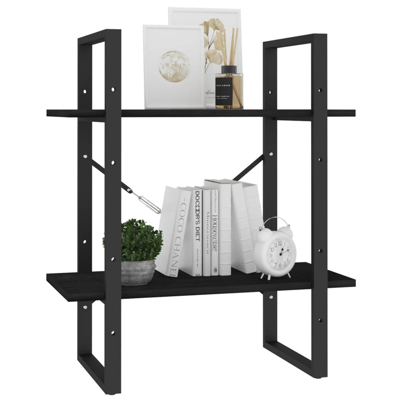 2-Tier Book Cabinet Black 60x30x70 cm Solid Pine Wood Payday Deals