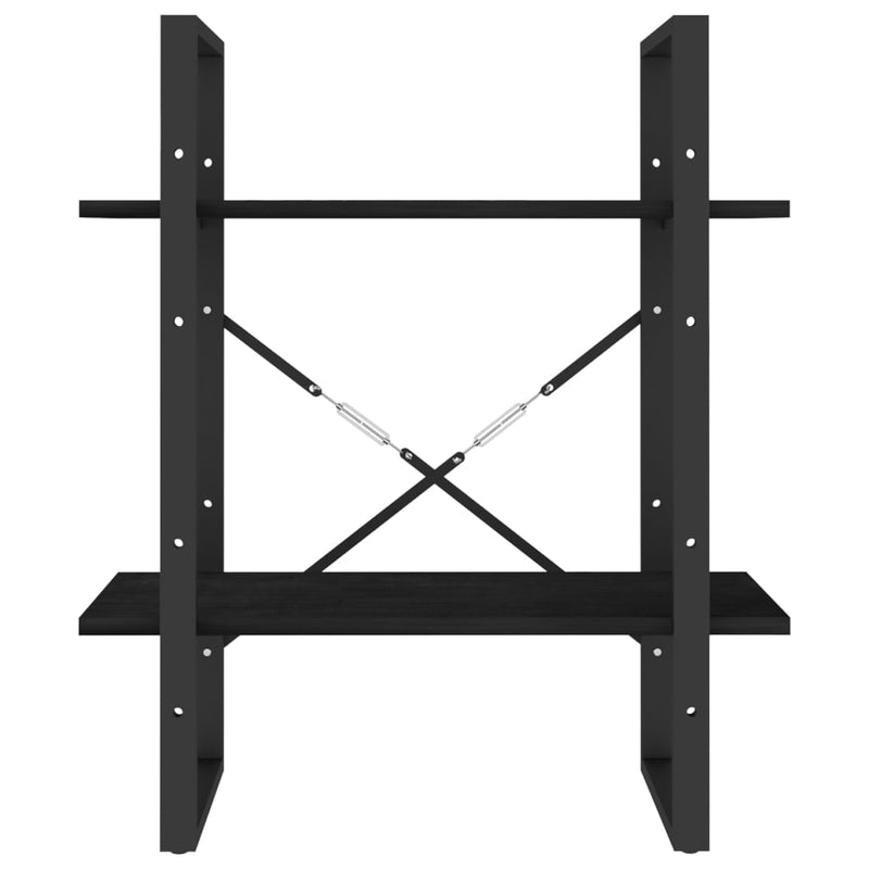 2-Tier Book Cabinet Black 60x30x70 cm Solid Pine Wood Payday Deals