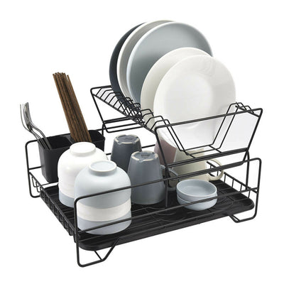 2 Tier Dish Drainer with Cutlery Holder Black Payday Deals