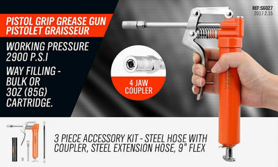 2-WAY Mini Grease Gun Manual Pistol Grip With 3OZ Cartridge Flexi Hose & Coupler Payday Deals