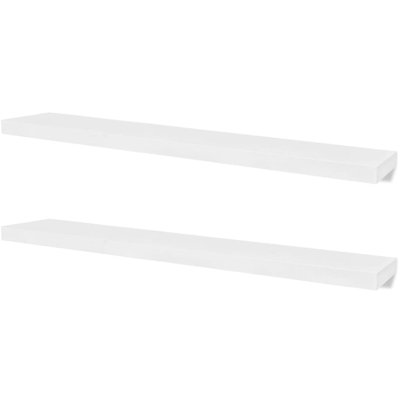 2 White MDF Floating Wall Display Shelves Book/DVD Storage Payday Deals