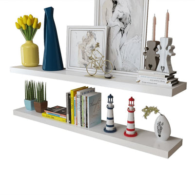 2 White MDF Floating Wall Display Shelves Book/DVD Storage Payday Deals