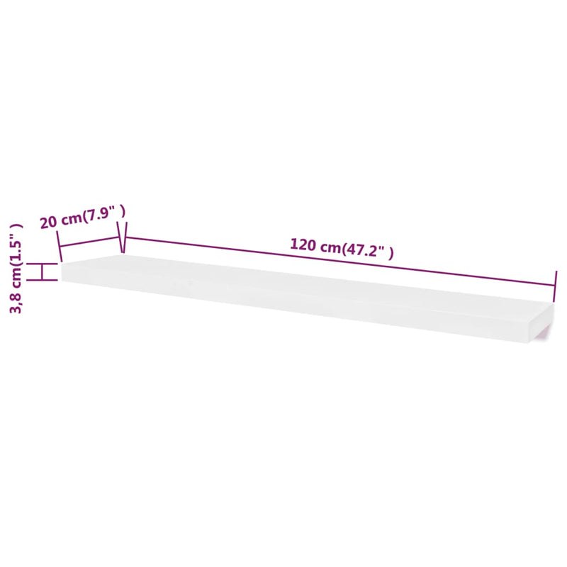 2 White MDF Floating Wall Display Shelves Book/DVD Storage Payday Deals