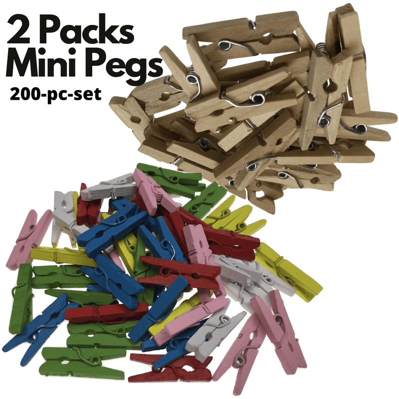 200pc Set Mini Wooden Pegs Craft Scrapbook Shower Clothes Pin 25mm Payday Deals