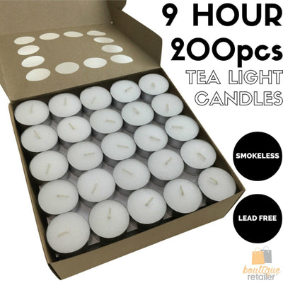 200pcs TEA LIGHT CANDLES 9 Hour Burn Tealight Wedding Smokeless Crystal Wax BULK Payday Deals