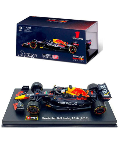 2022 F1 World Champion Max Verstappen Oracle Red Bull Honda Racing RB18 Bburago Diecast Car Model with Driver Helmet, Acrylic Display Case & Car Base 1:43 Scale Size Payday Deals