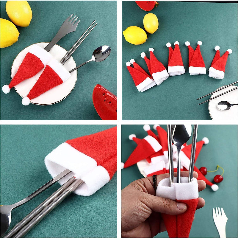 20PCS Red Hat Santa Cutlery Christmas Knife Bag Xmas Fork Holder Xmas Decoration Payday Deals