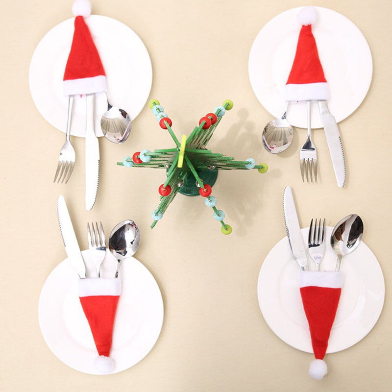 20PCS Red Hat Santa Cutlery Christmas Knife Bag Xmas Fork Holder Xmas Decoration Payday Deals