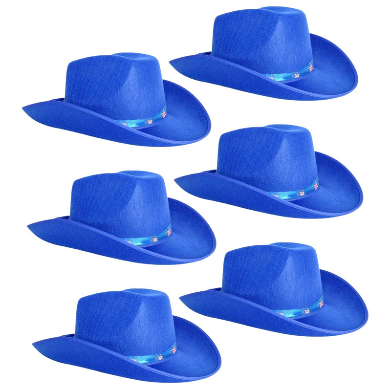 Blue Felt Cowboy Hat with Australian Flag Ribbon - Festival Costume Accessory