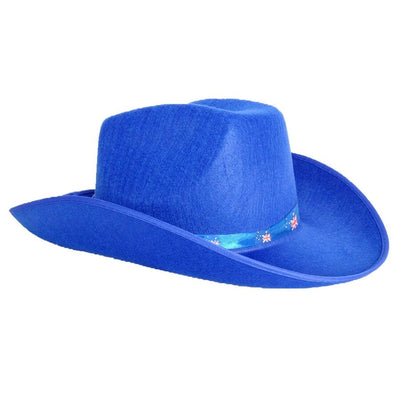 6x Blue Felt Cowboy Hat with Australian Flag Ribbon - Festival Costume Accessory