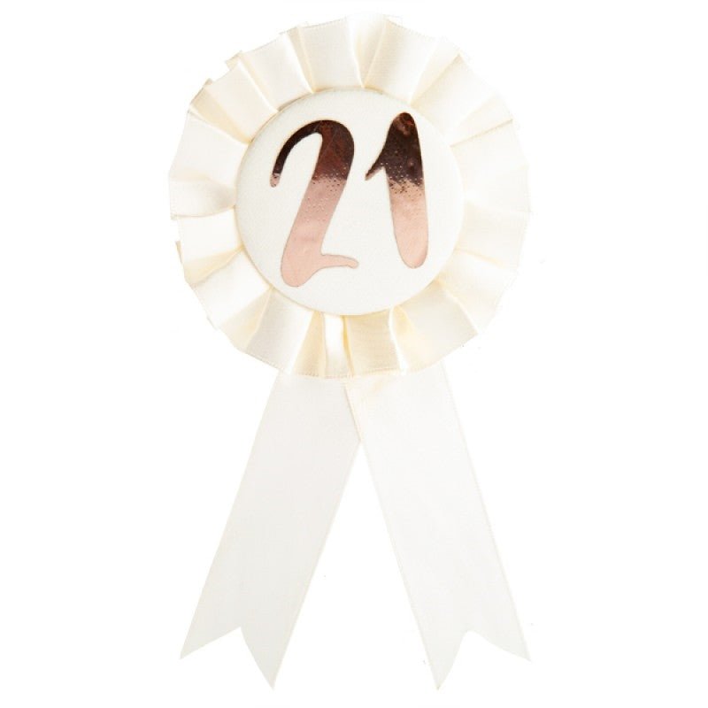 21st Birthday Rose Gold on White Rosette Badge Payday Deals