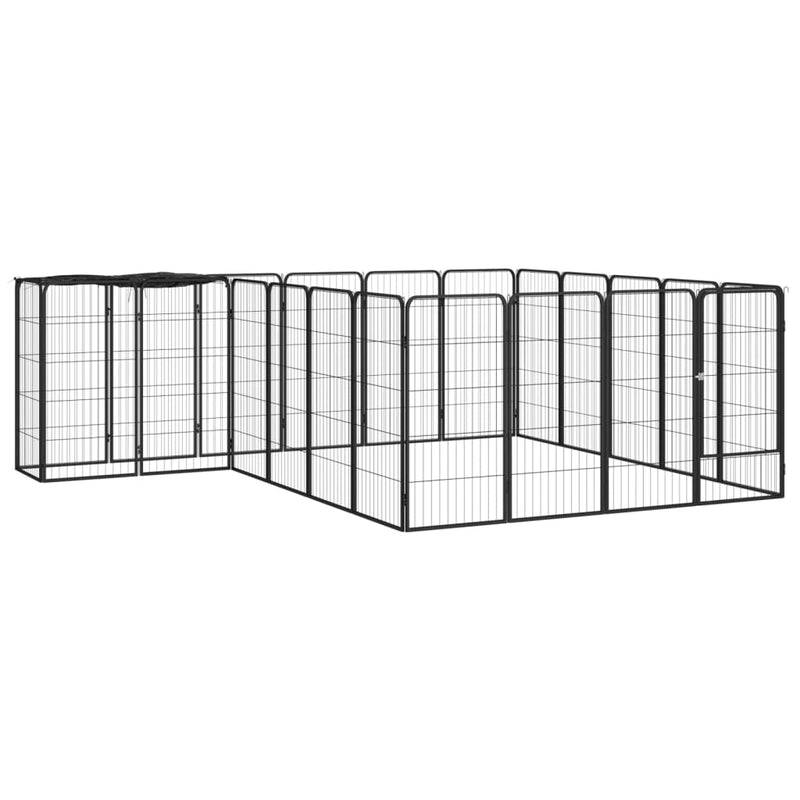 22-Panel Dog Playpen Black 50x100 cm Powder-coated Steel Payday Deals