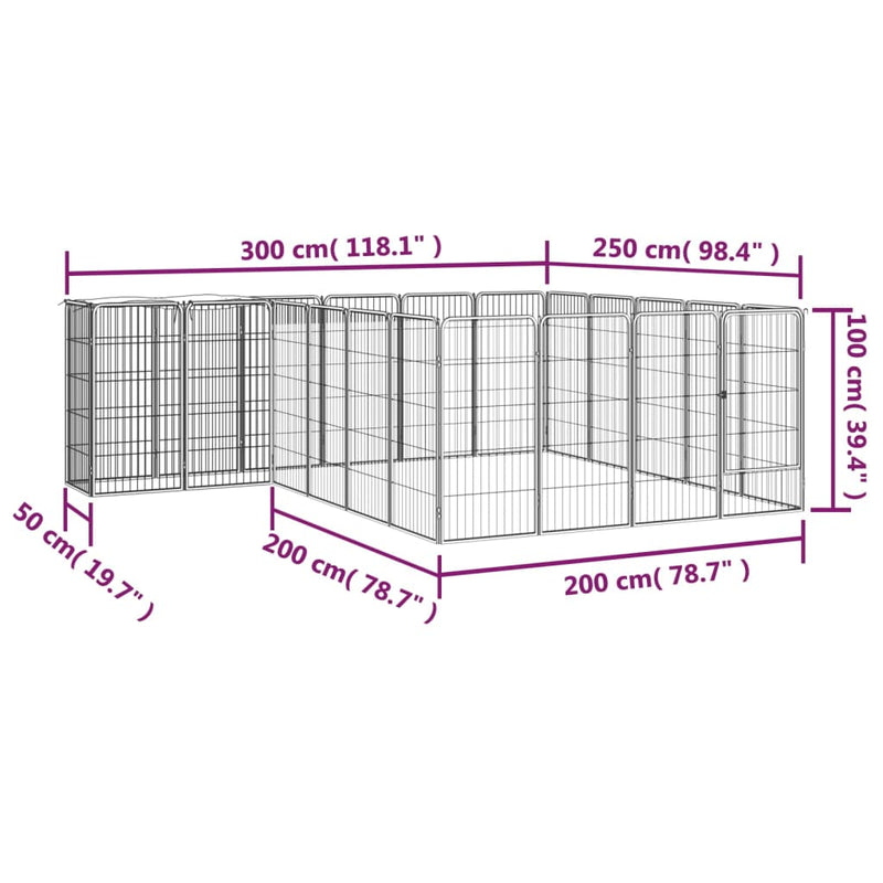 22-Panel Dog Playpen Black 50x100 cm Powder-coated Steel Payday Deals