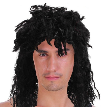 Men's Rock Hip Hop Wig Punk Rockstar 80s Party Costume Dude Bogan Curly - Black