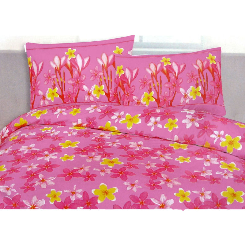 225TC Polyester Cotton Frangipani Jungle Pink Quilt Cover Set King Payday Deals