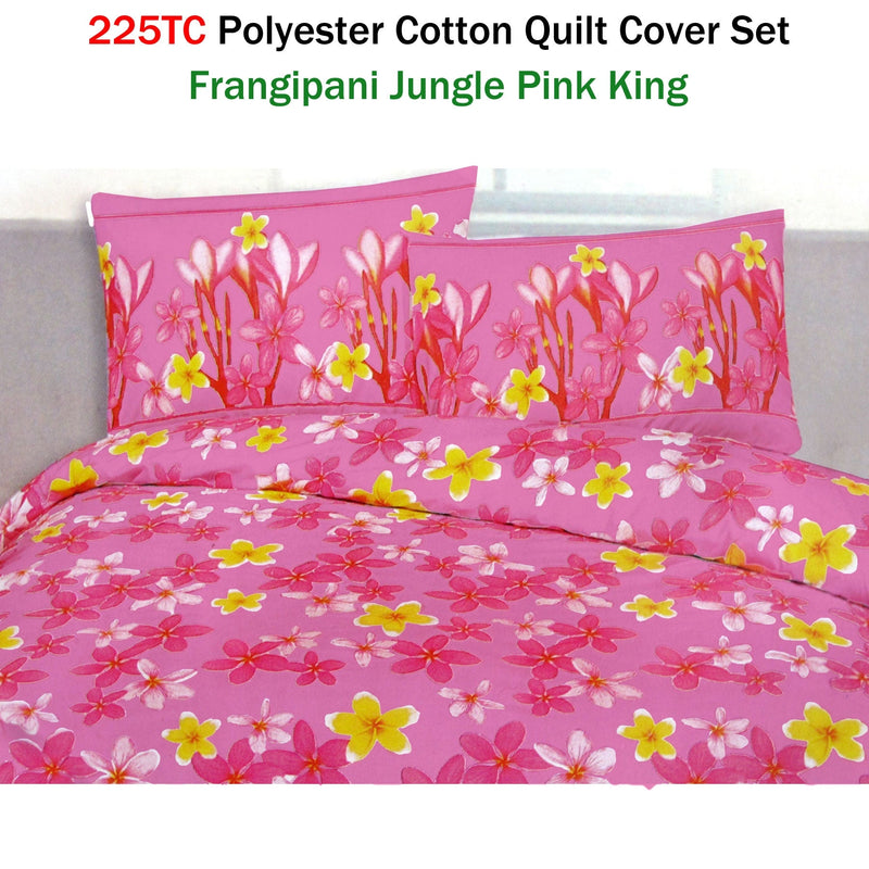 225TC Polyester Cotton Frangipani Jungle Pink Quilt Cover Set King Payday Deals