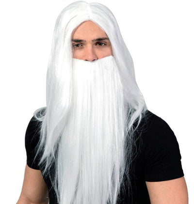 White Wizard Wig and Beard Hair Costume Halloween Merlin Gandalf