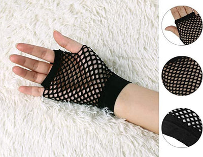 24 Pair Fishnet Gloves Fingerless Wrist Length 70s 80s Costume Party - Black Payday Deals
